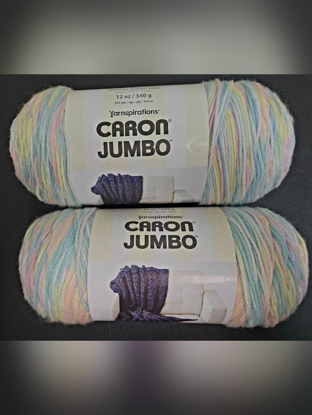 2 CARON JUMBO BABY RAINBOW YARN 12 OZ EA